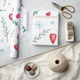 Cute Jul Snöflingor och Red Hearts Presentpapper