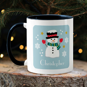 Cute jul Snögubbe Editable Namn Blue Mugg
