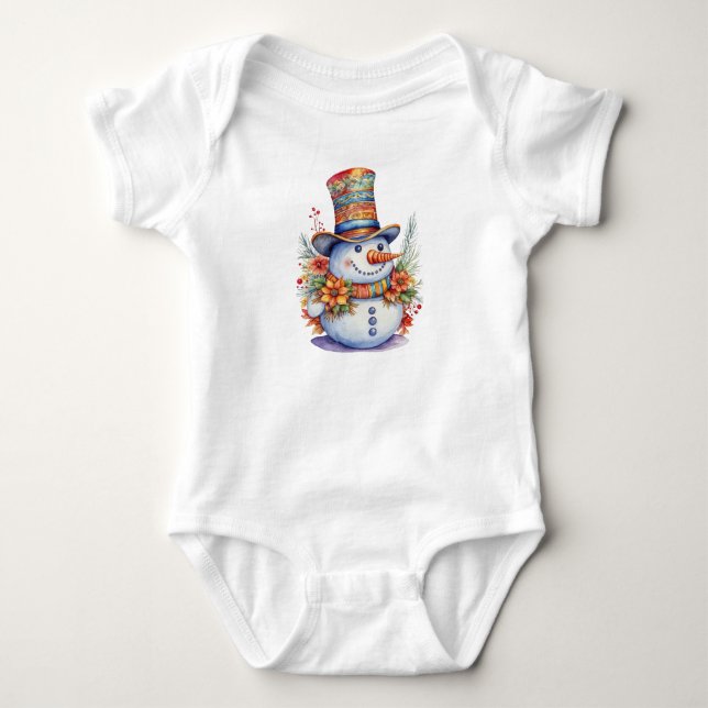 Cute jul Snögubbe i Mandala Hat Watercolor T Shirt (Framsida)