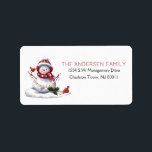 Cute jul-Snögubbe-kardinal Adressetikett<br><div class="desc">En söt helgdag av kardinalfågel i snögubbe. Anpassa det här och lägg till egna detaljer för att göra det till din egen.</div>