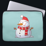 Cute jul Snögubbe Laptop Sleeve<br><div class="desc">En söt jul snögubbe som är ett slags knubbig och jolly bär en stripe-scarf och en röd julhatt. Festiv och roligt.</div>