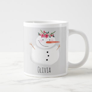 Cute jul Snögubbe med blomma och Namn Jumbo Mugg