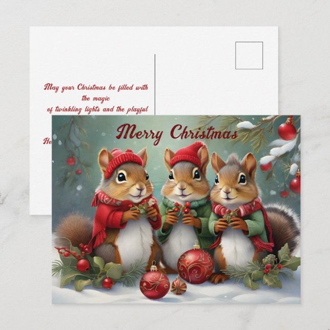 Cute Jul Squirrels Charming Vykort (Fram/baksida)