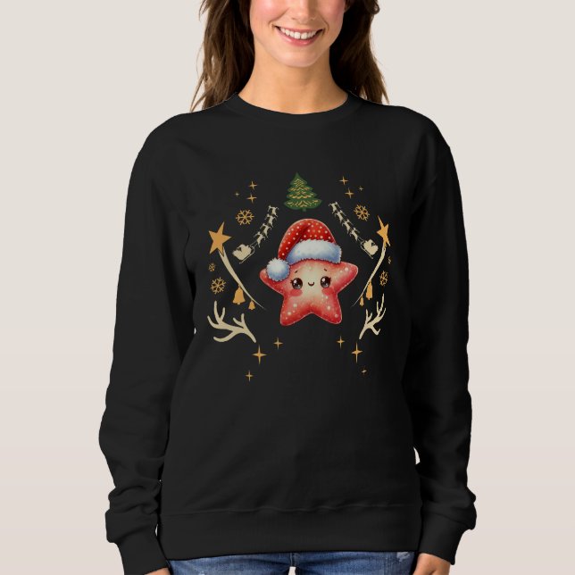 Cute Jul-stjärt Wearing Santa Hat Julafton T Shirt (Framsida)