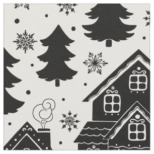 Cute jul Svarta hus Gräs Träd Tyg