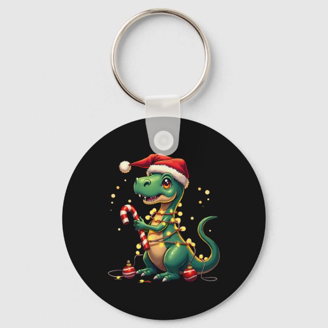 Cute jul T-rex Shirt Dinosaur Ljus och Can Nyckelring (Framsida)