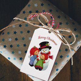 Cute jul Tots med Snögubbe Gift Märkre Presentetikett