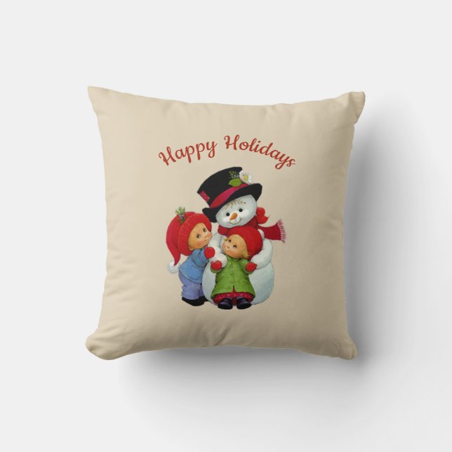 Cute Jul Tots med Snögubbe Pillow Kudde (Framsida)