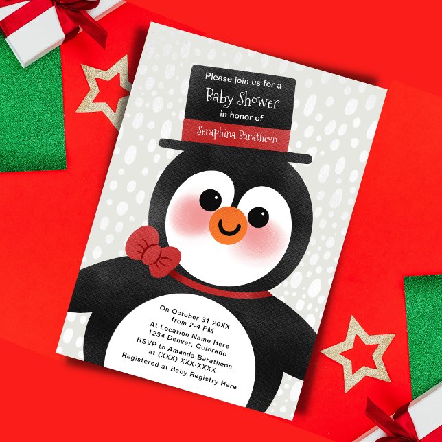 Cute jul - Tuxedo Penguin Baby Shower Inbjudningar (Skapare uppladdad)