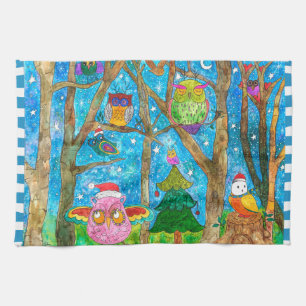 Cute jul-Uggla i Hats Kitchen Towel Kökshandduk