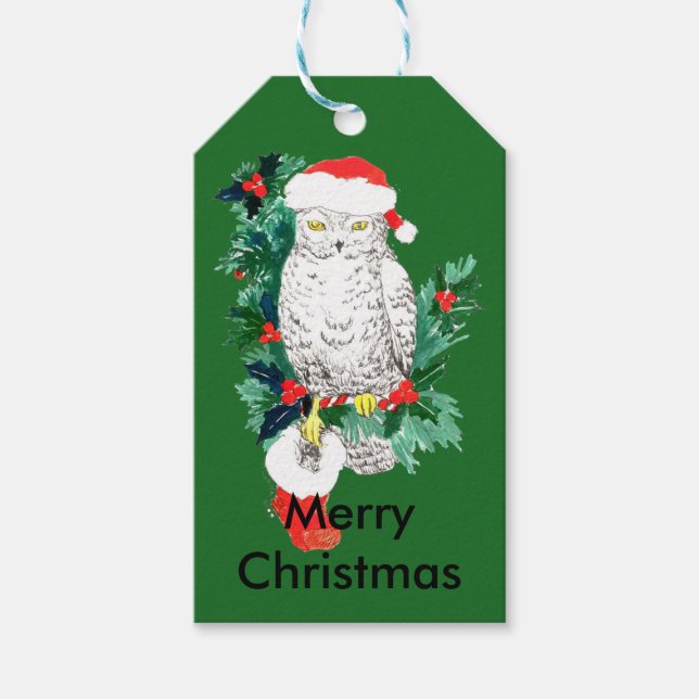 Cute jul Uggla med Stocking Presentetikett (Framsidan)