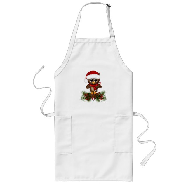 Cute jul Uggla på Gräs Gren Apron Långt Förkläde (Framsidan)