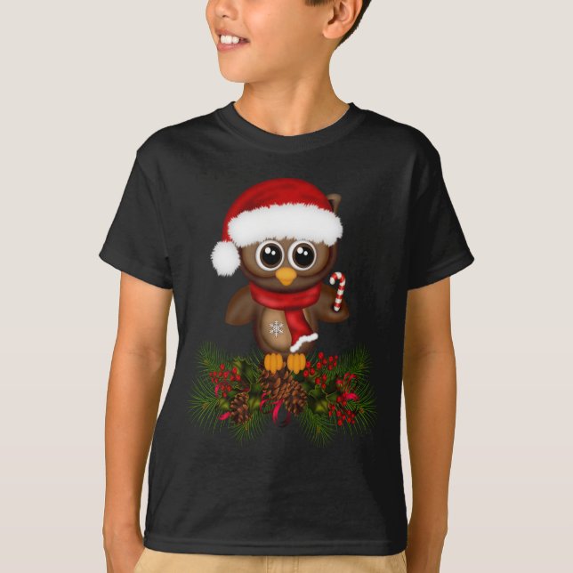 Cute jul Uggla på Gräs Gren Kid Shirt T (Framsida)