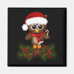 Cute jul Uggla på Gräs Gren Magnet