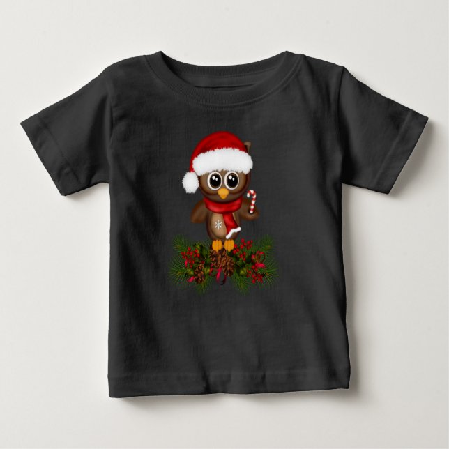Cute jul Uggla vid Gräs Gren Baby T Shirt (Framsida)