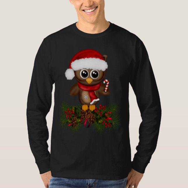 Cute jul Uggla vid Gräs Gren Shirt T Shirt (Framsida)