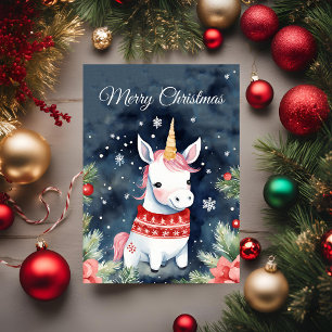 Cute Jul Unicorn Julhälsningar Kort