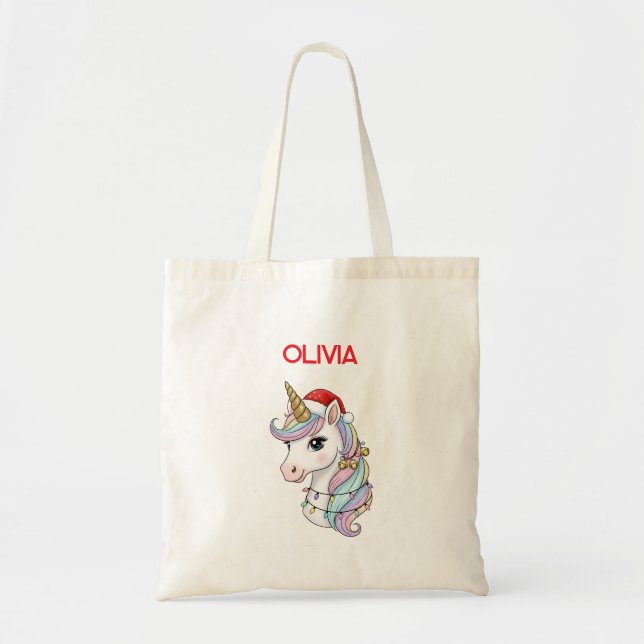 Cute jul Unicorn Tote Bag Tygkasse (Framsidan)