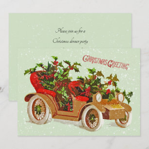 Cute jul Vintage bil Holly Snö Sage Inbjudningar