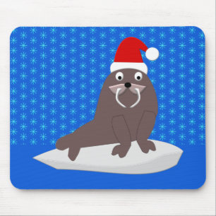 Cute jul Walrus och Snöflingor Musmatta