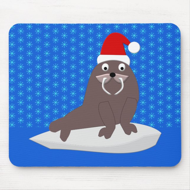 Cute jul Walrus och Snöflingor Musmatta (Framsidan)