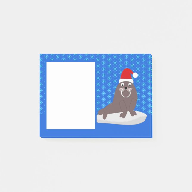 Cute jul Walrus och Snöflingor Post-it Block (Framsida)
