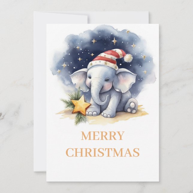 Cute jul Watercolor Elephant Julkort (Framsida)