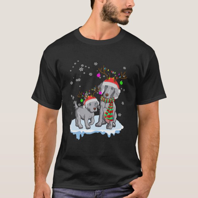 Cute jul Weimaraner Santa Hats Reindeer Hund T Shirt (Framsida)