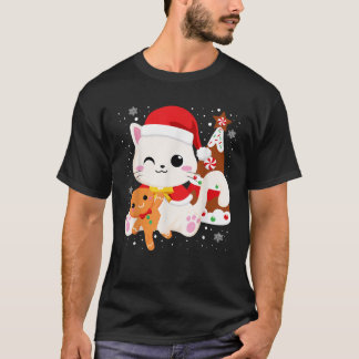 Cute jul White Cat Gingerbröd Julafton Kittens T Shirt