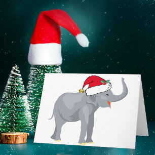 Cute jul White Elephant i Santa Hat Helgkort