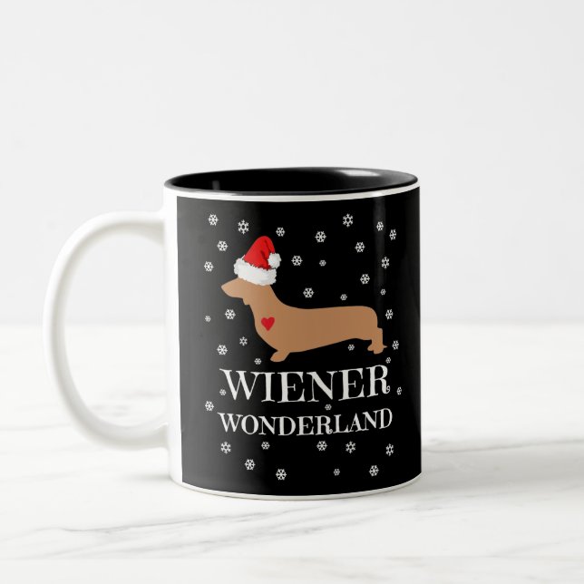 Cute jul Wiener Wonderland Dachshund Helgdag Två-Tonad Mugg (Vänster)