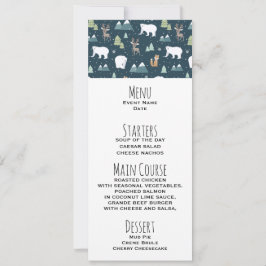 Cute Jul Winter Animals Rustic Mönster Menu Inbjudningar