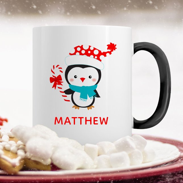Cute Jul Winter Penguin Mugg (A cute Christmas penguin mug,so fun for the Christmas season. personalize it with your name.)
