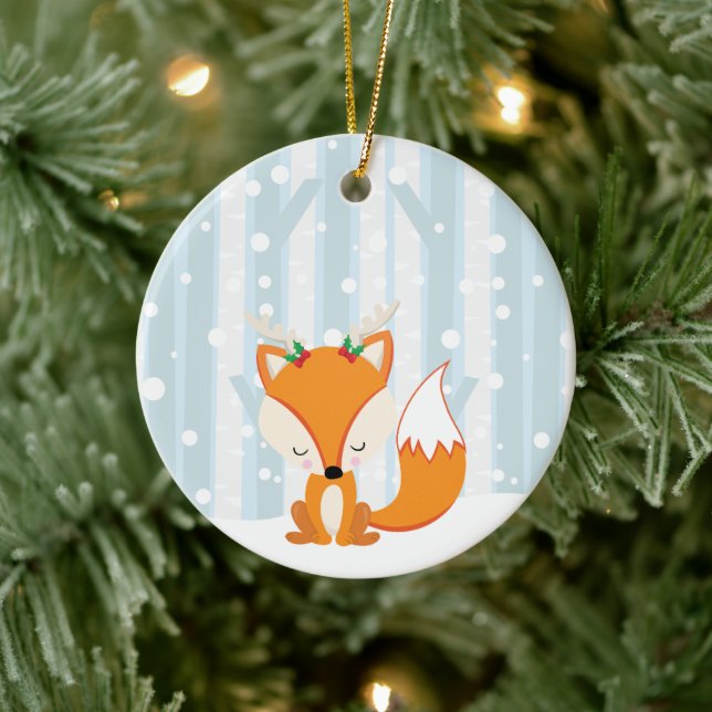 Cute Jul Woodland Fox Julgransprydnad Keramik (Träd)