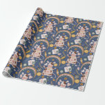 Cute jul Yoga Cow Whimsical Mönster Blue Presentpapper<br><div class="desc">Papper för  blåvitling av  Mönster i jultomten Yoga Cow</div>