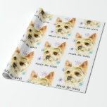 Cute jul Yorkie Hund Peace Joy Wags Mönster Presentpapper<br><div class="desc">Tjugo jultema med papprare illustration av en yorkshierarkis skräckinjagande hund med färgstarka snöflingor. I texten nedan står det "fred,  glädje,  löner".</div>