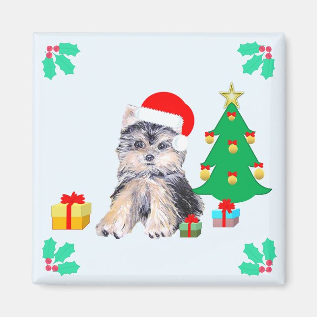 Cute jul Yorkshire Puppy Hund Magnet (Framsidan)