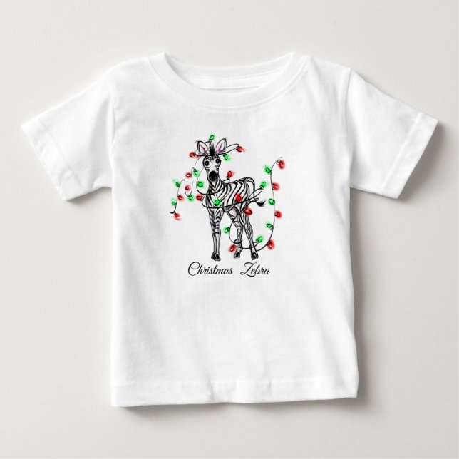 Cute jul Zebra Red grönt twinkle ljus T Shirt (Framsida)