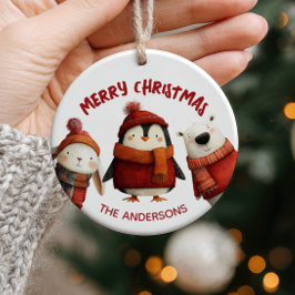 Cute Julafton Animals God jul Family Namn Julgransprydnad Keramik
