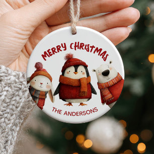 Cute Julafton Animals God jul Family Namn Julgransprydnad Keramik