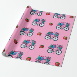 Cute Julafton Bicycles Helgdag Blue Gift Wrapping Presentpapper