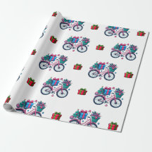 Cute Julafton Bicycles Helgdag Blue Gift Wrapping