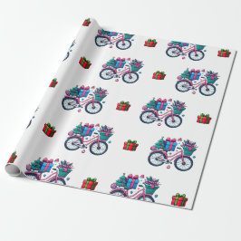 Cute Julafton Bicycles Helgdag Blue Gift Wrapping Presentpapper