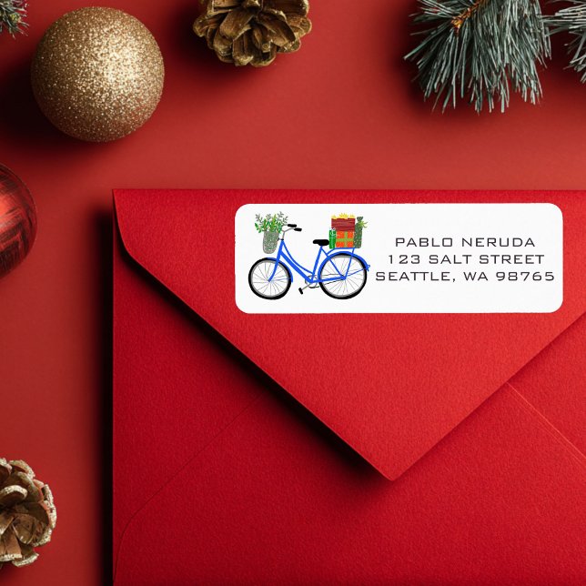 Cute Julafton Bike med ANPASSNINGSBAR Gifts e-post Returadress Etikett (Cute Xmas Bike with Gifts CUSTOM Return Address Mailing Label Sticker
)