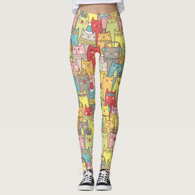 Cute Julafton Cats Leggings (Framsida)