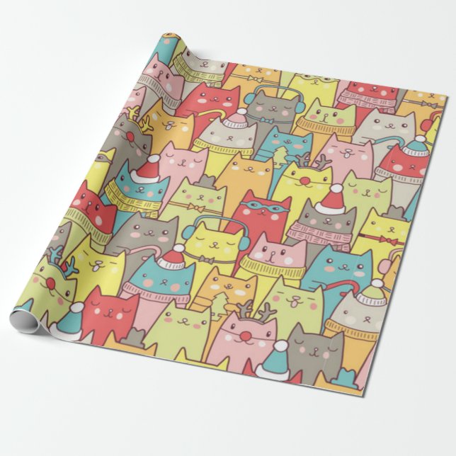 Cute Julafton Cats Presentpapper (Utrullad)