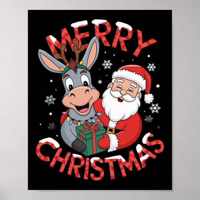 Cute Julafton Donkey Santa på Donkey jul Poster (Framsidan)