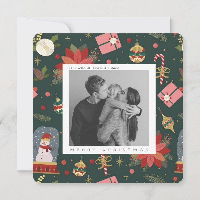 Cute Julafton Family Photo christmas-vykort för he Julkort (Framsida)