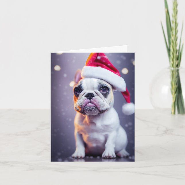 Cute Julafton Fransk Bulldog Puppy Greeting Card Kort (Framsida)