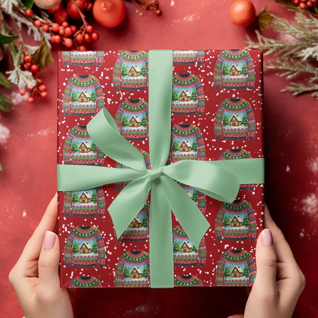 Cute Julafton Gingerbröd House Ugly jul Sweater Presentpapper (Skapare uppladdad)